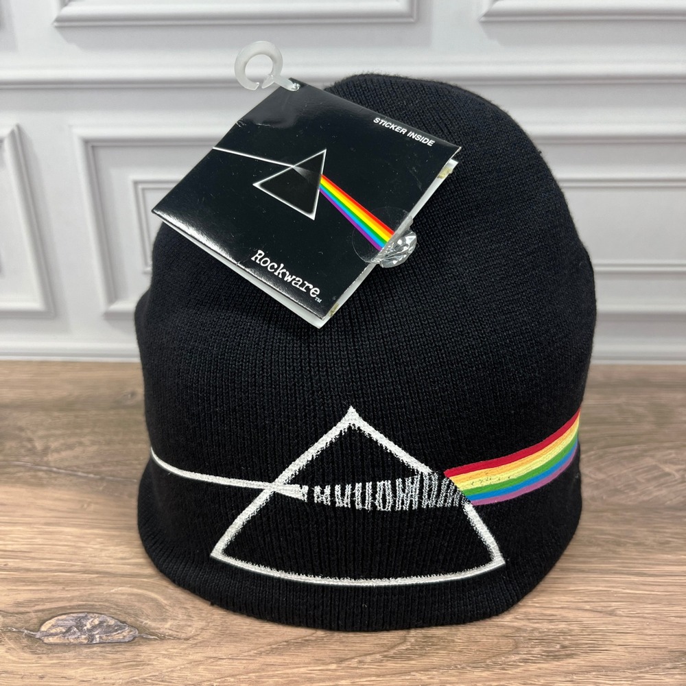 Rockware Pink Floyd Beanie Mens OSFM Black Dark Side of the Moon Knit Hat NWT